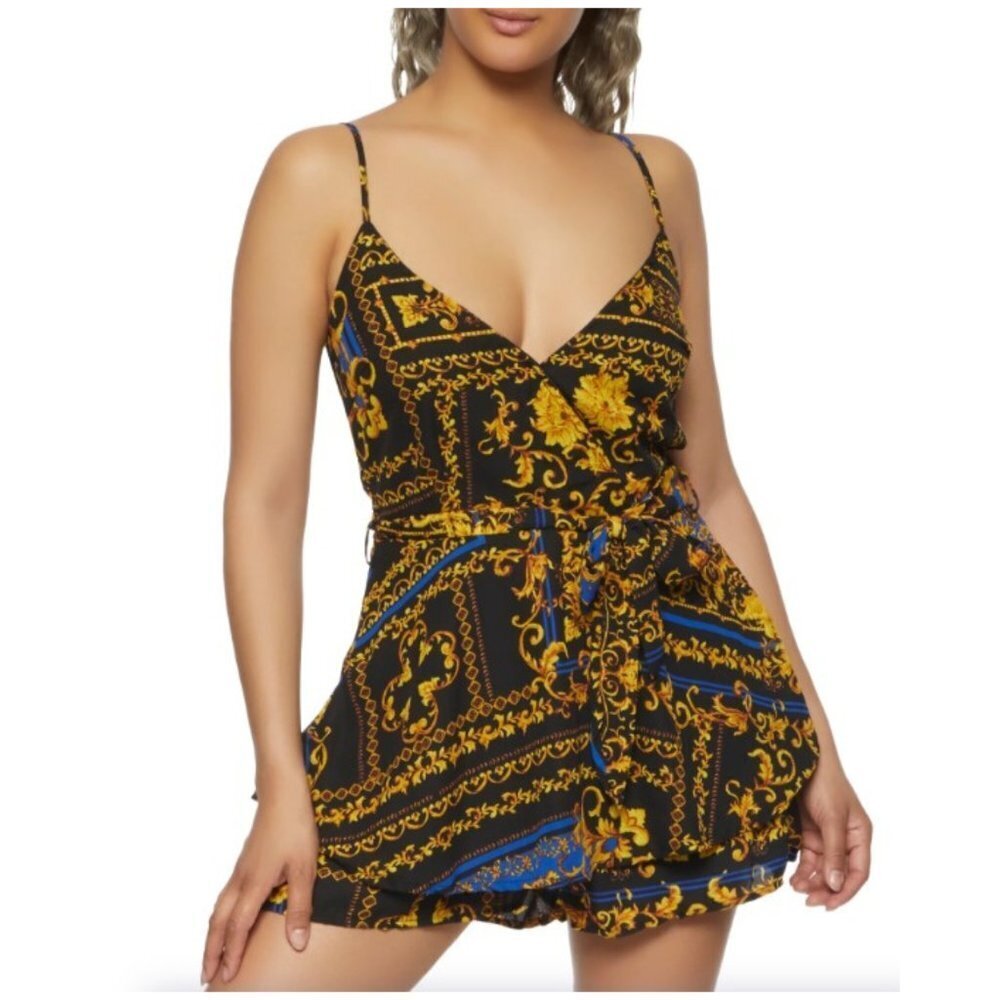 Toxik3 Women's Baroque Print Overlay Romper - XL